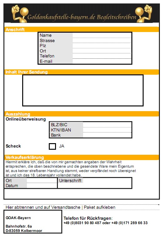 das formular zum bundesweiten goldankauf per post goldankaufstelle-bayern.de